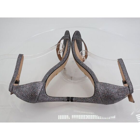 Stuart Weitzman Nunaked Ankle Strap Sandals Silver Gray Glitter Size 5 Evening - Picture 9 of 13